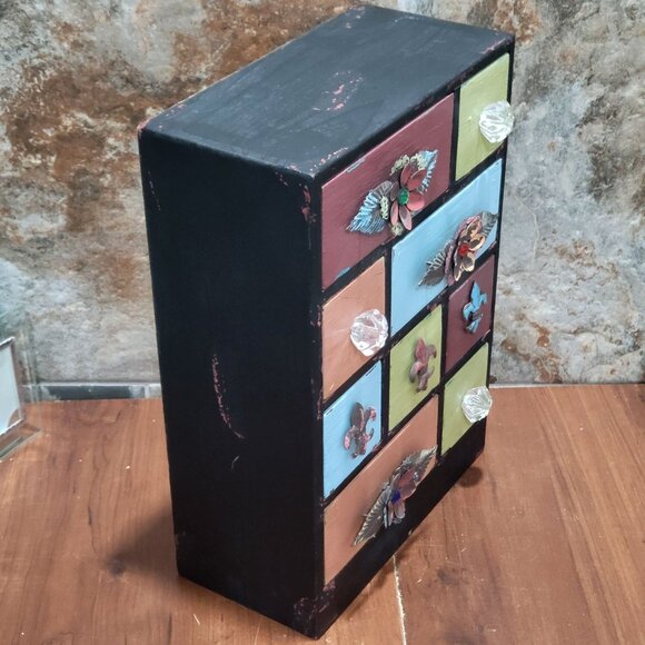 Multi Color 9 Drawer Wood Cabinet Small Chest Box Desk Organizer - Picture 14 of 17